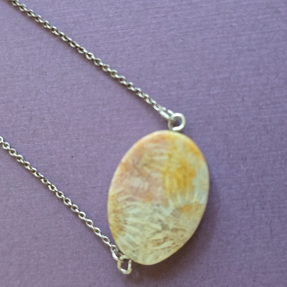 Sterling Silver Natural Coral Oval Necklace